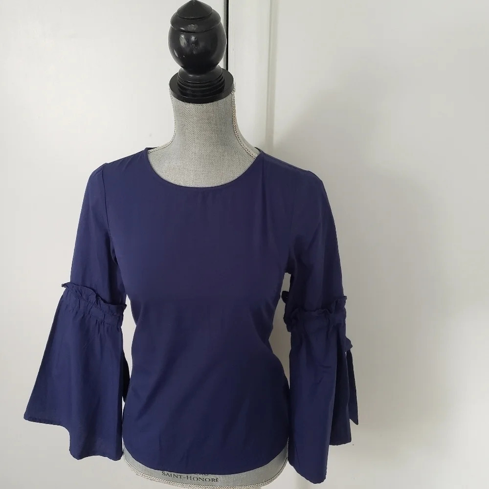 DIZZY LIZZY Women's Navy Blue Blouse Top Bell Slee